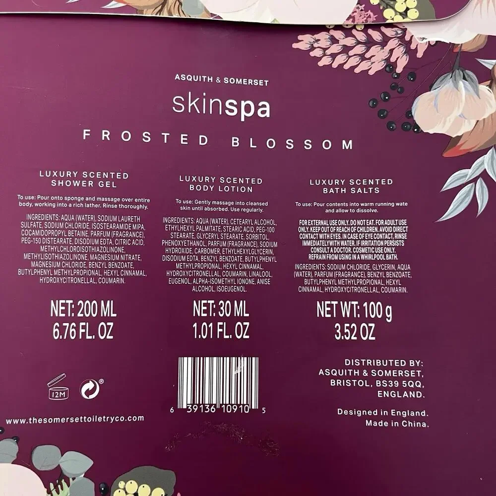 Asquith &Somerset Skinspa Pamper Set Frosted Blossom Shower Gel Lotion Bath Salt